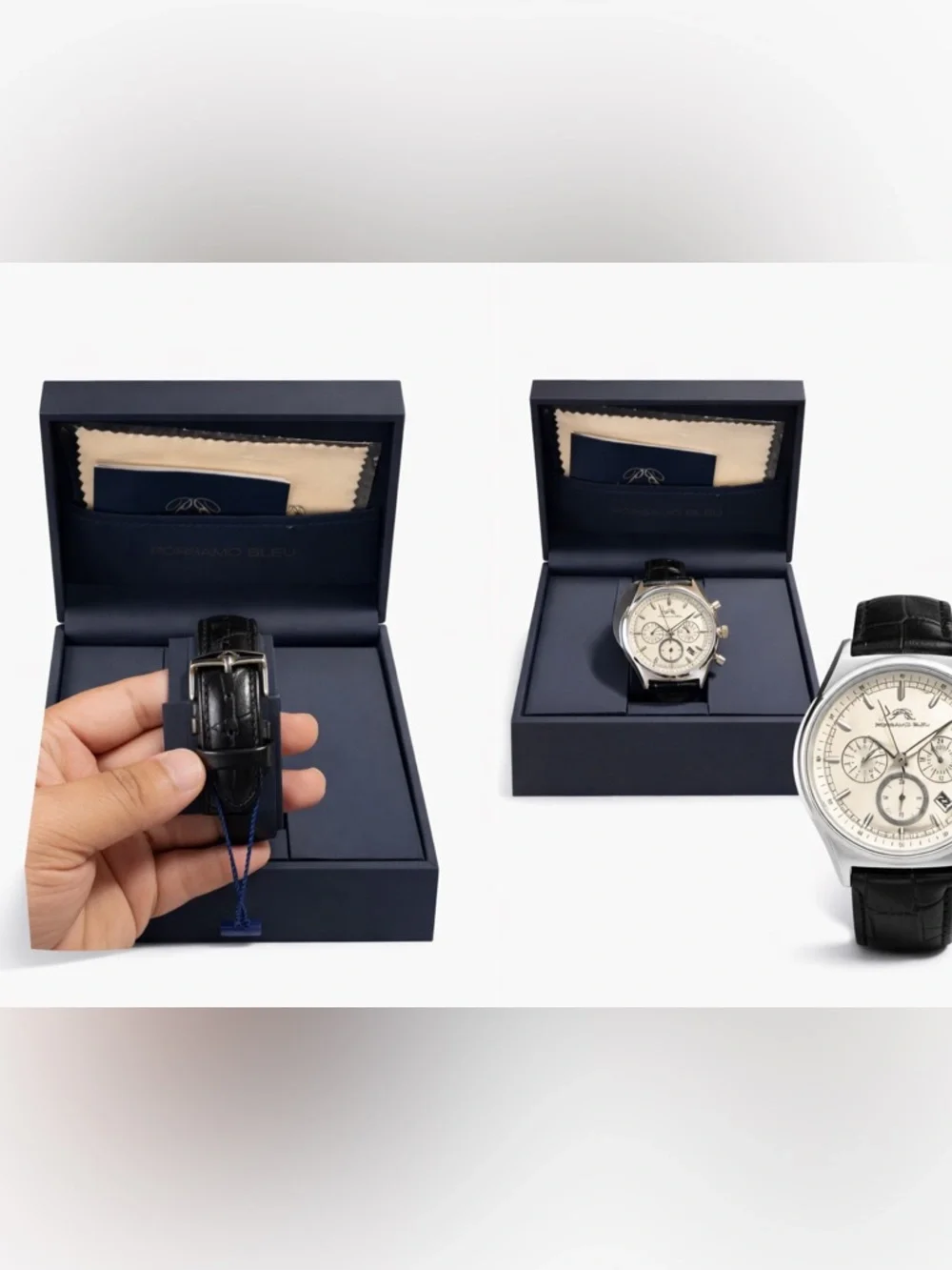 Porsamo Bleu Cream Dial Chronograph with Black Leather Strap